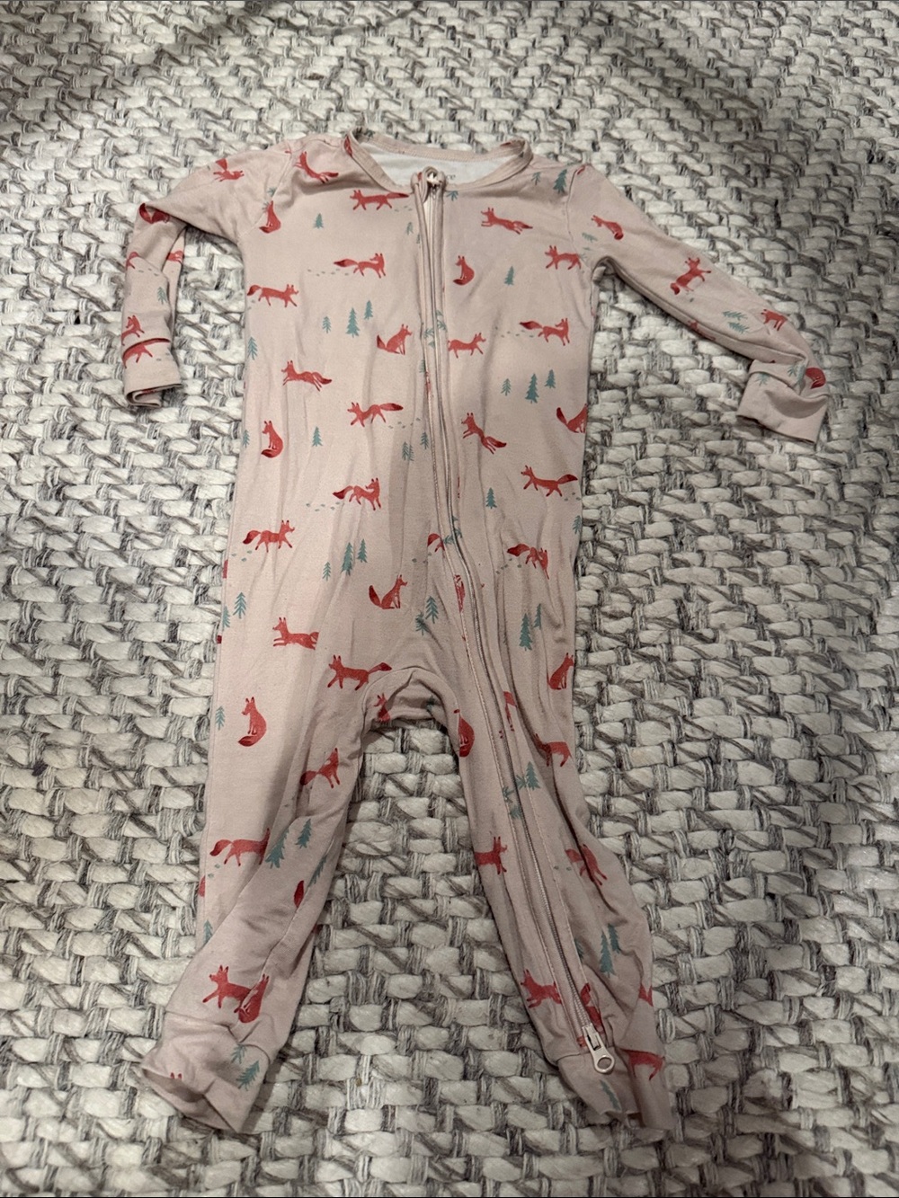 Quince Light Pink Footed One-Piece Pajama with Fox Print